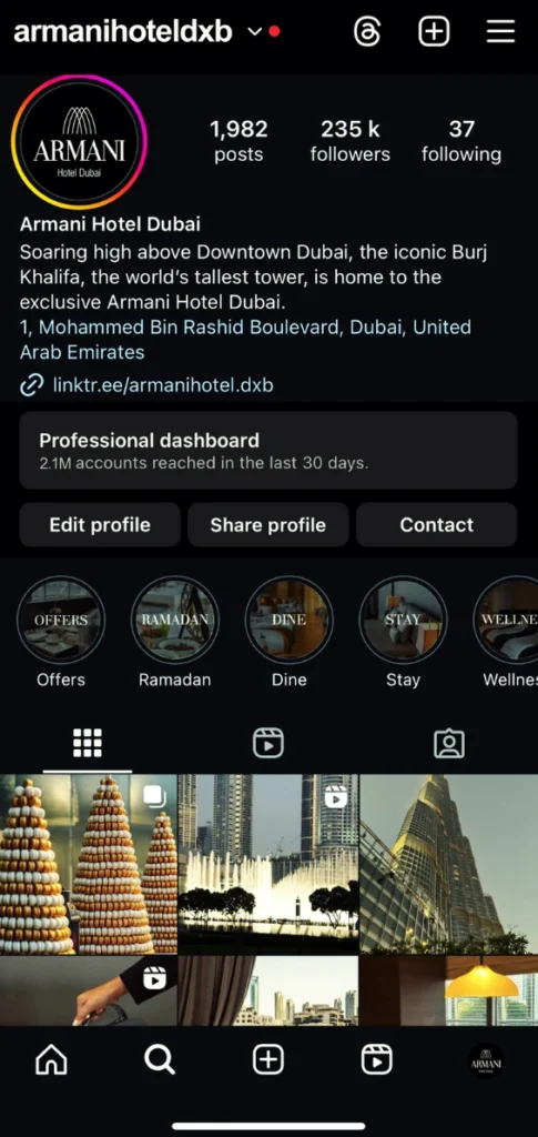 Armani Hotel Dubai social media campaign performance screenshot
